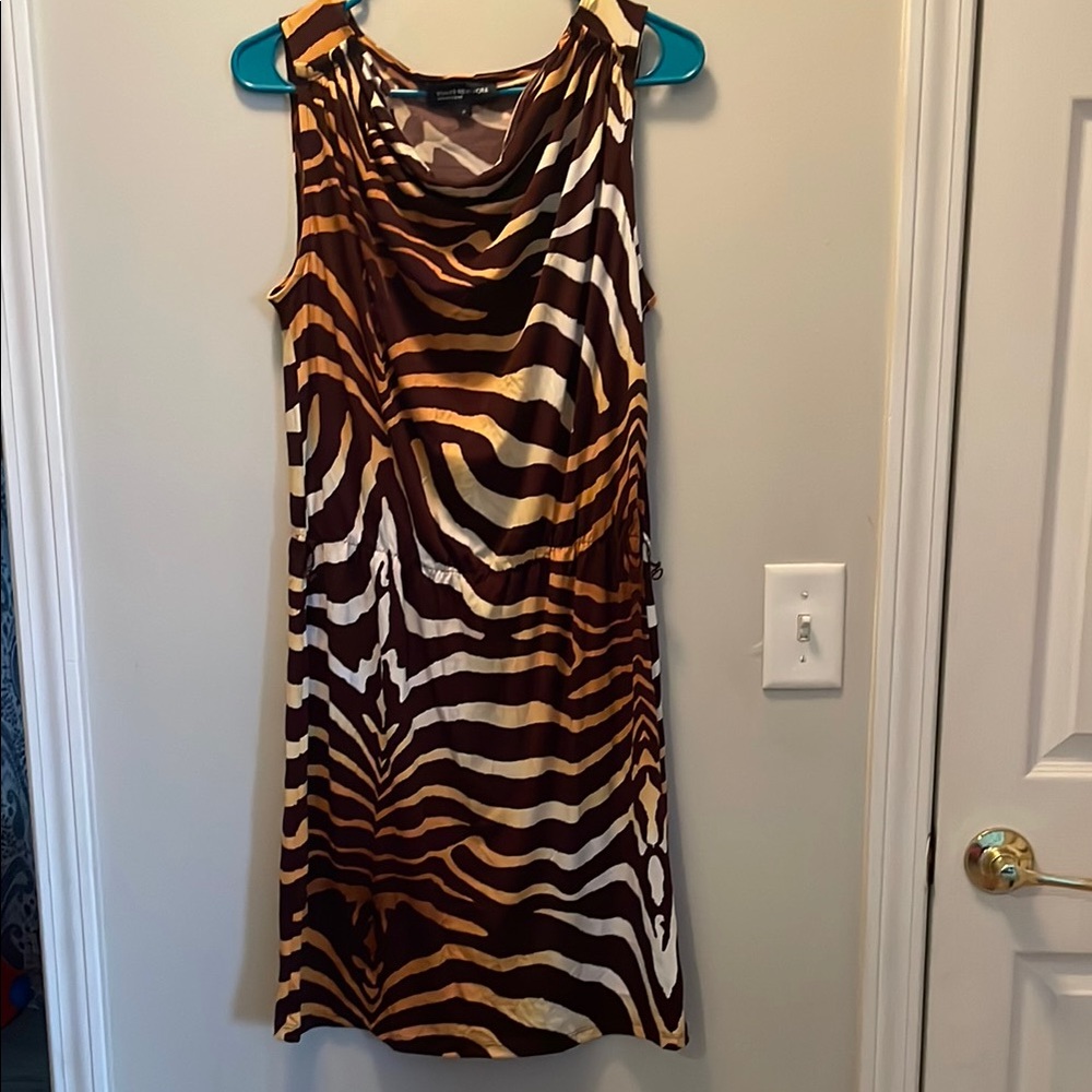 Jones New York Zebra Print Midi Dress in Brown and Cream